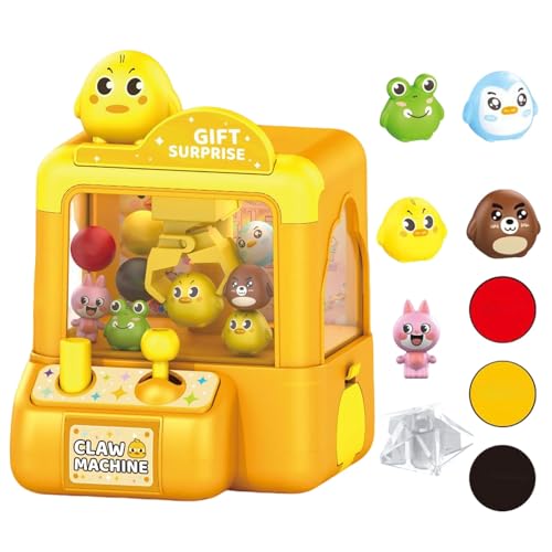 Mini Claw Machine for Kids Small Vending Machine Toys Adorable Animal Theme Arcades Game Party Toy Birthday Gifts for Children,3.7X5.1in - color: Yellow