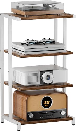 4-Tier Media Storage Stand, Audio Media Rack for Living Room, Gaming Room, Music Studio, Wooden Game Console Shelf for TV Accessories/Audiovisual Equipment/Optical Disc/PS4, White - color: White