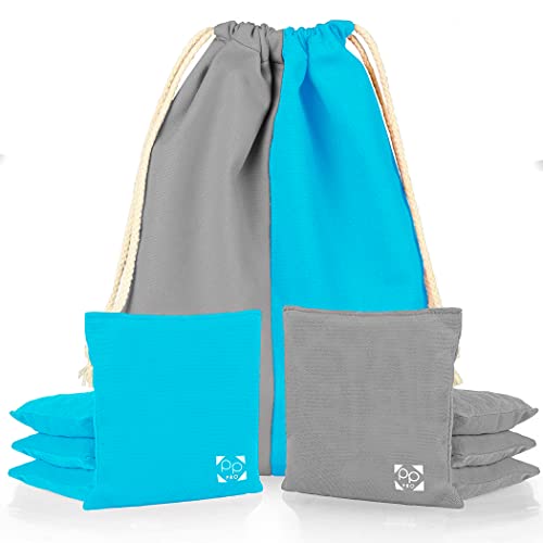 Professional Cornhole Bags - Set of 8 Regulation All Weather Double Sided - Sticky Side/Slick Side Bean Bags for Pro Corn Hole Game - color: Light Blue & Gray