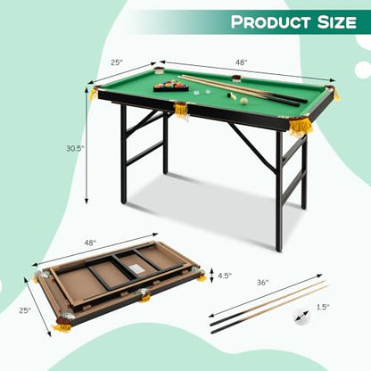 LDAILY 47"/48" Billiard Table Set, Portable Pool Ball Game with 2 Cue Sticks, 2 rubs & 16 Balls, Pocket Holders, Triangle Gauge, Brush, Mini Tabletop Pool Set for Kids Adult