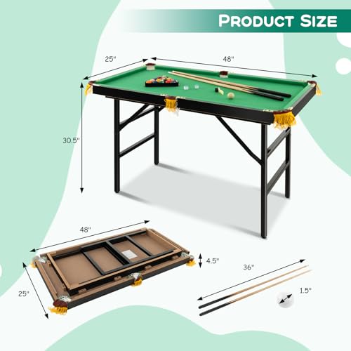 Costzon 47" Folding Billiard Table, Pool Game Table Includes Balls, Cues, Triangle, Chalk, Brush for Kids, Multipurpose Game Table for Parties & Family Gatherings