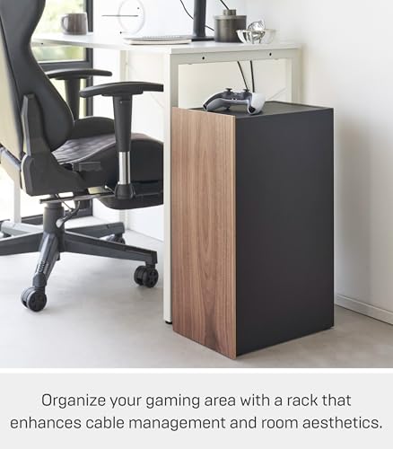 Yamazaki Home Tower Large Capacity Game Console Rack – Organize Controllers, Pull-Out Shelf, Cable Management - Steel - color: Black