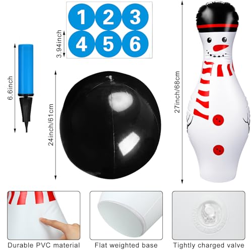Poen 7 Pcs Glow in The Dark Giant Inflatable Bowling Set, Including 6 Pcs 27 Inches Bowling Pins and a 24 Inches Inflatable Ball Adults Outdoor Indoor Family Party - style: Snowman
