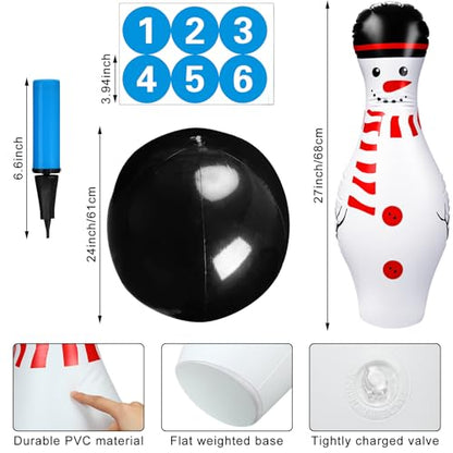 Poen 7 Pcs Glow in The Dark Giant Inflatable Bowling Set, Including 6 Pcs 27 Inches Bowling Pins and a 24 Inches Inflatable Ball Adults Outdoor Indoor Family Party - style: Snowman