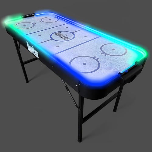PartyLife 54" Portable Air Hockey Table w/Folding Steel Legs & Optional LED Lights - NEW & Improved - Powerful Motor, Smooth Surface, Very Sturdy - City Team Edition - color: Black, style: w/ LED Lights