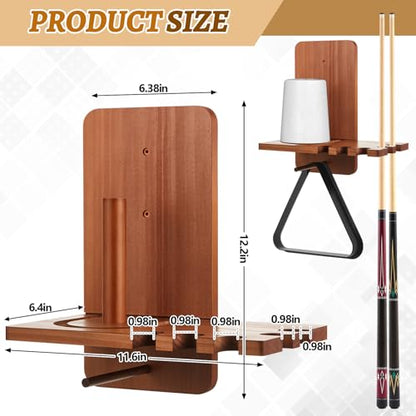 Geelin Wall Mounted Cone Chalk Holder, Wood Pool Hand Chalk Holder with 5 Cue Grooves, Billiards Pool Table Accessories, Billiard Room & Bar(Brown,with Triangle Rack Hook) - color: Brown, style: with Triangle Rack Hook