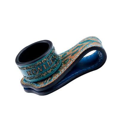 KONLLEN Leather Engraved Chalk Holder Magnetic Vegetable Tanned Leather Pool Cue Snooker Silent Billiard Accessories - color: 03VT Holder-Blue-round