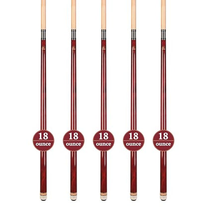 ASKA Set of Wrapless 2-Piece Billiard Pool Cue Sticks L3, 58" Hard Rock Canadian Maple, 13mm Hard Leather Tip, Choice of Colors - style: 5 Red