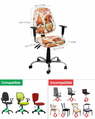 Savannan Office Chair Cover, Country Gnome Fall Maple Leaves Protective Stretch Elastic Universal Cover for Desk Task Chair,Computer Rotating Chair 1 Pcs Pastoral Pumpkin Sunflower
