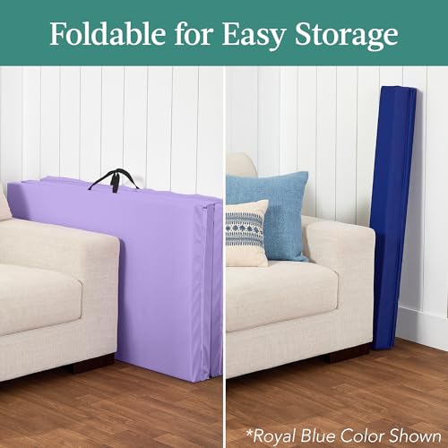 Best Choice Products 10ftx4ftx2in Folding Gym Mat 4-Panel Exercise Gymnastics Aerobics Workout Fitness Floor Mats w/Carrying Handles - color: Purple w/Beam