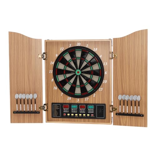 Electronic Dartboard Cabinet Combo Pro Size Large Auto-Scoring Cricket Display Extended Dart Catch Area 16 Player Multiplayer, Dartboard Cabinet with Soft Tip Darts and Power Adapter
