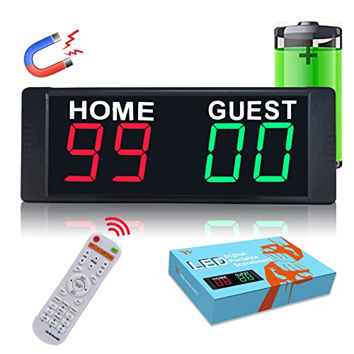 YZ LED Portable Digital Scoreboard, Tabletop Electronic Scoreboard with Remote, Score Keeper for Games Cornhole/Basketball/Ping Pong/Baseball/Tennis/Volleyball Indoor Outdoor - style: battery(red&green)
