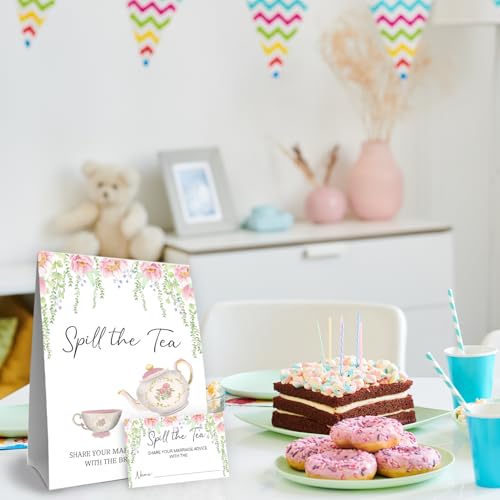 Spill The Tea Bridal Shower Game, Guess How Many Tea Bags In The Jar, Bachelorette Party Game & Activities 50 Cards And Sign, Perfect For Bridal Gatherings - size: teabags2