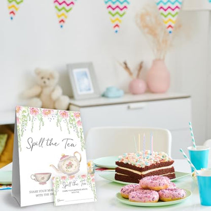 Spill The Tea Bridal Shower Game, Guess How Many Tea Bags In The Jar, Bachelorette Party Game & Activities 50 Cards And Sign, Perfect For Bridal Gatherings - size: teabags2