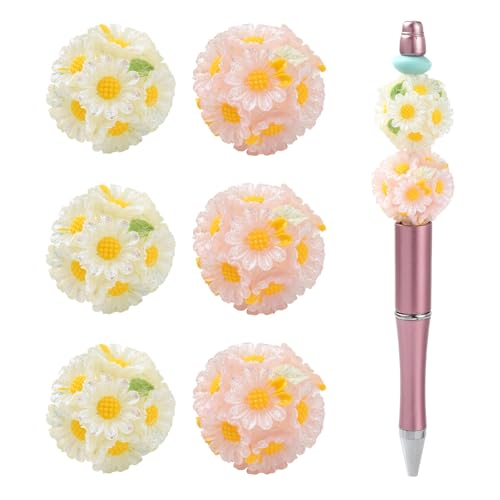 10 pcs Daisy Flower Theme Acrylic Beads Floral Ball Spring Spacer Beads for DIY Jewelry Beadable Pens Necklace Bracelet Earring Keychain Craft Decor - color: Daisy Flower Ball Beads-10 pcs