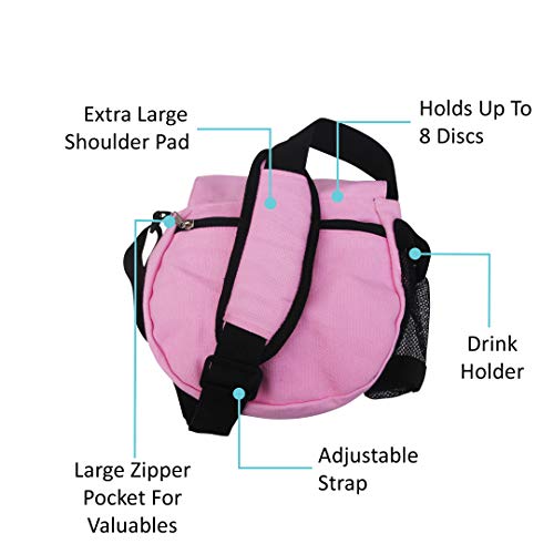 Kestrel Black Disc Golf Bag - Fits 6-10 Golf Discs + Bottle - For Beginner & Advanced Golfers - Extremely Durable Canvas - Frisbee Golf Bag - Small Sling/Shoulder Disc Golf Bag For Men & Women - color: Pink