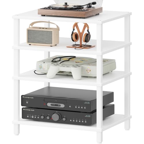 LELELINKY 4-Tier AV Media Player Stand, Stereo Stand, Modern Audio Shelf,Wooden TV Stand,Multifunctional Media Console Shelf, Suitable for Home, Conference Room, White - color: White, size: 4 Tier