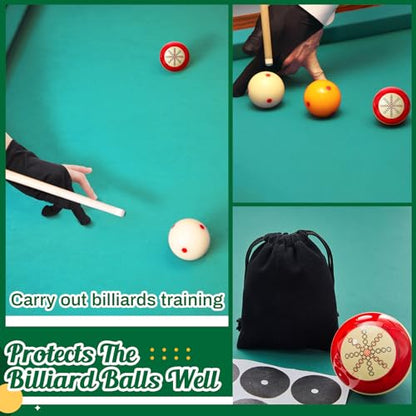 Foilswirl 2 Pcs Billiards Cue Ball 2-1/4" Pool Cue Practice Training Artifact with Three Finger Billiard Gloves 2 Ball Bag 6 Pool Table Marker Dots for Billiard Table Accessory - style: Velvet Bag