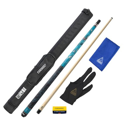 CUESOUL 19oz Pool Cue with Black case,13mm Tip,58inches Mythological Symbols Pattern 4 Styles - color: Blue Dragon
