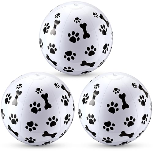 3 Pcs 12 Inch Inflatable Dog Paw Print Beach Balls for Kids Dog Pet Theme Birthday Party Favor Decorations Pool Toy PVC Beach Ball - style: Dog Paw