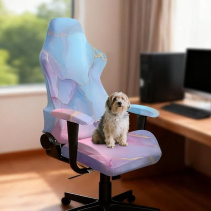 Blue Pink Marble Texture Print 4 PCS Gaming Chair Covers Slipcovers Stretchy Gaming Chair Cover Set Dustproof Washable Office Desk Chair Cover with Armrest Covers - color: Blue Pink Marble Texture
