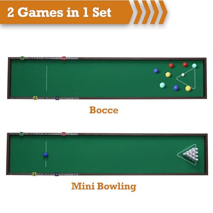 Sterling Games Tabletop Bowling Combo Set, Wooden Arcade Board with Marbles and Pins, Indoor Table Top Game for Kids and Family - style: Bowling/Bocce