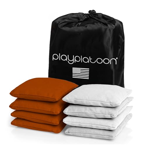 Play Platoon Premium Weather Resistant Duckcloth Cornhole Bags - Set of 8 Bean Bags for Corn Hole Game - Regulation Size & Weight - color: White & Burnt Orange