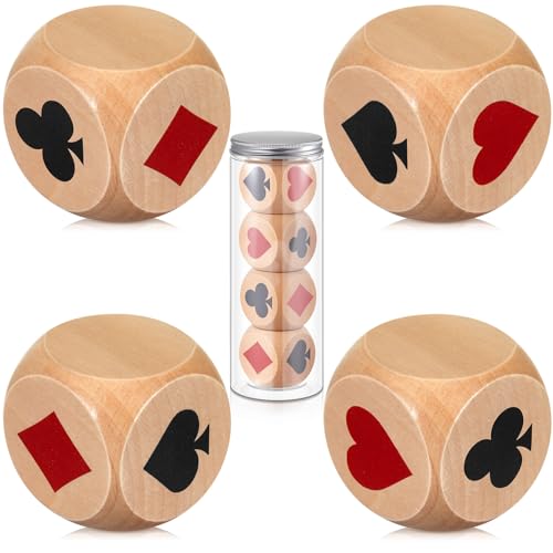 Seenelling 4 Pcs Wooden Marker Dice with Storage Box Big Size 1.57''(4cm) Ace Indicator Wooden Suit Dice Cube Clear Prints Euchre Cube Great Gift for Euchre Poker Cards Game (Brown,1.57'')