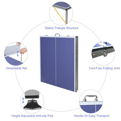 Foldable Table Tennis Table for Indoor Use with Net and Paddles, 5ft Portable Ping Pong Table Set Made of Durable MDF