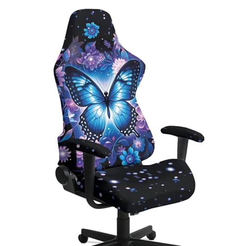 Suobstales Butterfly Daisy Pattern Ergonomic Office Computer Game Chair Slipcovers with Armrest Cover, Stretchy Polyester Covers for Reclining Racing Gaming Chair - color: Butterfly Daisy