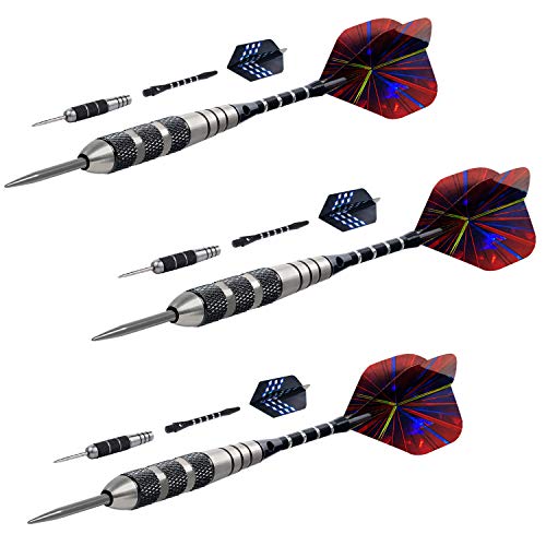 WINSDART Darts Metal Tip Set Professional Metal Darts for Dartboard Steel Tip Darts with Nonslip Iron Barrel Aluminum Dart Shafts,Extra Flights,Dart Sharpener,Gift Box - style: Cool Laser Darts Set