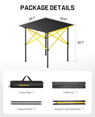 FanttikOutdoor Zeta V11 Pro Camping Table, Portable Folding Roll Up Table with Lightweight Aluminum Top & Carry Bag for Camping, BBQ, Tailgating Party, Picnic, Backyard, Medium - size: 23.1" x 22.9" x 22.7"