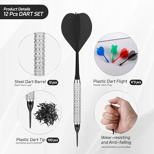 CyeeLife Plastic Tip Darts,12pcs Soft Darts Set with 100 Plastic Tips for Electronic Dartboard