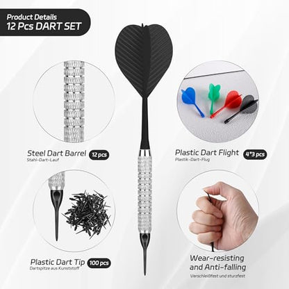 CyeeLife Plastic Tip Darts,12pcs Soft Darts Set with 100 Plastic Tips for Electronic Dartboard