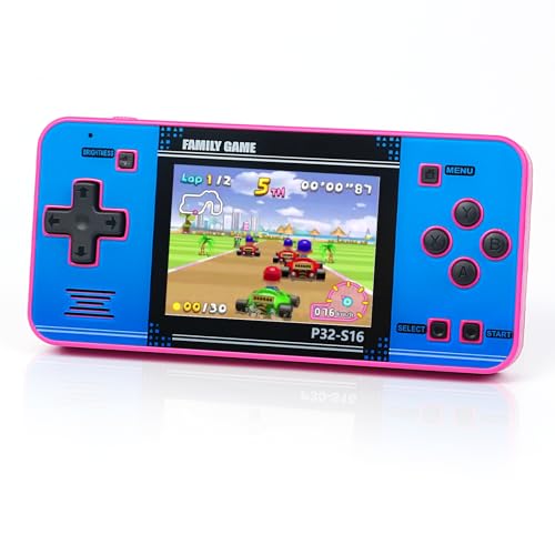 Handheld Game for Kids ，Built-in 220 32-bit Video Games, 3.0” IPS Screen, Rechargeable Portable Game , Travel Mini Arcade Electronic Toys Gift for Boys and Girls (Pink+Blue) - color: Pink+blue