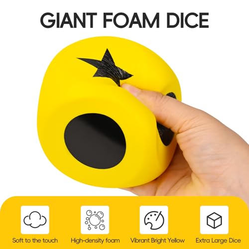 Giant Left Right Point Center Dice Game with 24 Large Chips & Carry Bag. 3.5" Jumbo Foam Indoor/Outdoor & Lawn Dice Game for Family - color: Jumbo Yellow Foam Dice