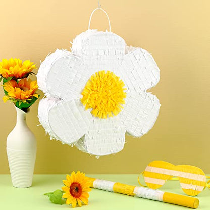 Deekin Daisy Flower Piñata Flower Daisy Party Game Piñata Hippie Boho Hanging Gender Reveal with Blindfold and Stick for Birthday Decorations Baby Shower Wedding Gender Reveal Floral Party Supplies - style: Daisy