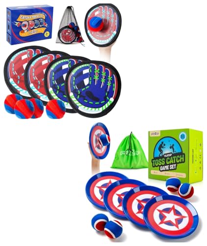 PlayZap Toss and Catch Ball Set - Valentine Gift for Toddlers Kids Boys Girls 2-4 5-7 8-13+ Yrs - Baseball Glove Toy Indoor Outdoor Yard Game & Beach/Pool Toy Set 4 Pack