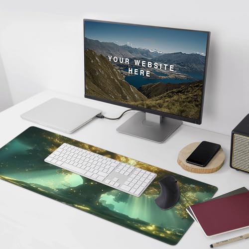 Large Extended Gaming Mouse Pad with Stitched Edges, (35.4X15.7In) Durable Non-Slip Natural Rubber Base, Waterproof Computer Keyboard Pad Mat for Esports Pros/Gamer/Desktop/Office/Home (A) - color: A