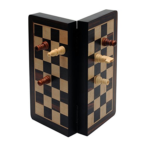 WE Games Travel Magnetic Folding Black Stained Wooden Chess Set - Portable Chessboard, Perfect Travel Chess Set for Adults, 8 inches