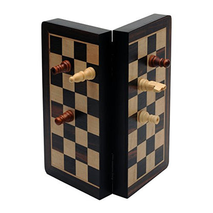WE Games Travel Magnetic Folding Black Stained Wooden Chess Set - Portable Chessboard, Perfect Travel Chess Set for Adults, 8 inches