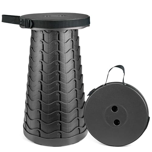 Portable Telescoping Stool, Retractable Folding Stool for Camping Garden Fishing Hiking Travel BBQ, Adjustable Collapsible Stools Max Load 400lbs - color: L-black