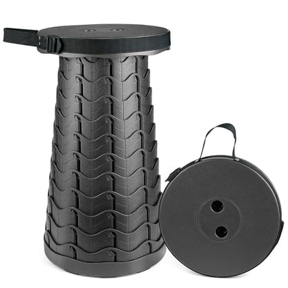 Portable Telescoping Stool, Retractable Folding Stool for Camping Garden Fishing Hiking Travel BBQ, Adjustable Collapsible Stools Max Load 400lbs - color: L-black