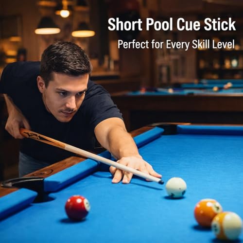 Short Pool Cue Stick 41.34in with 14mm Tip, 2 - Piece Maple Billiard Cue - High Hitting Accuracy, Compact Design for Tight Spaces, Ideal for Beginners & Pros