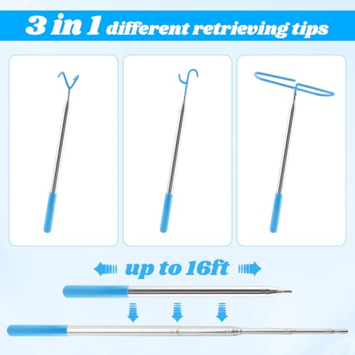 Disc Golf Retriever Pole, 16 Feet Telescopic Design with Stainless Steel Frame, Carry Bag,Extendable Golf Accessories Grabber to Retrieve Discs in Water