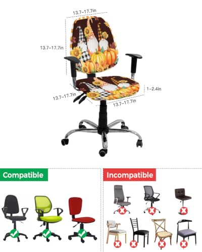 Savannan Office Chair Cover, Fall Gnome Sunflower Thanksgiving Pumpkin Protective Stretch Elastic Universal Cover for Desk Task Chair,Computer Rotating Chair 1 Pcs Orange Plaid