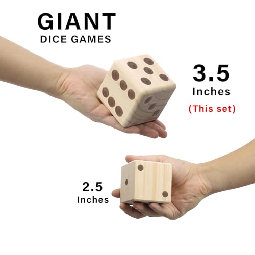 Giant Wooden Yard Dice Set - Outdoor Lawn Games for Adults and Family, 3.5 Inch Solid Pine Wood, Backyard Camping Tailgating Set with Scorecards and Carry Bag