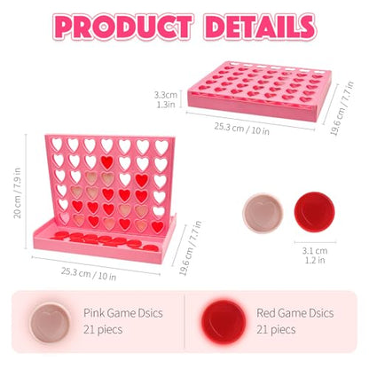 Big Size 4 in a Row Connect Game for Kids Teens Adults, Board Games for 3-8 Years Old Boys Girls, Birthday Gifts with Pink Hearts Love Shaped for Valentine, Protable 2-Player Strategy Travel Toys