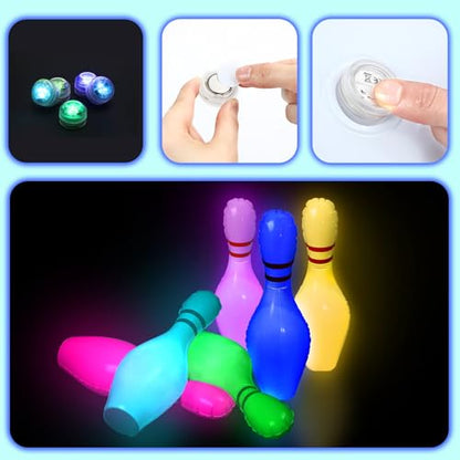 Poen 7 Pcs Glow in The Dark Giant Inflatable Bowling Set, Including 6 Pcs 27 Inches Bowling Pins and a 24 Inches Inflatable Ball Adults Outdoor Indoor Family Party - style: Glow in the Dark