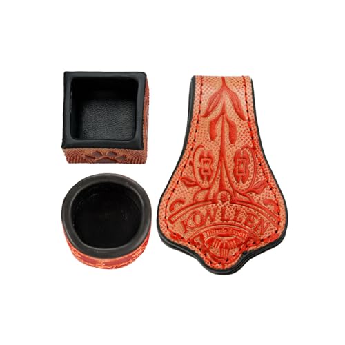 KONLLEN Leather Engraved Chalk Holder Magnetic Vegetable Tanned Leather Pool Cue Snooker Silent Billiard Accessories - color: 05VT Round-Square-Holder-Red